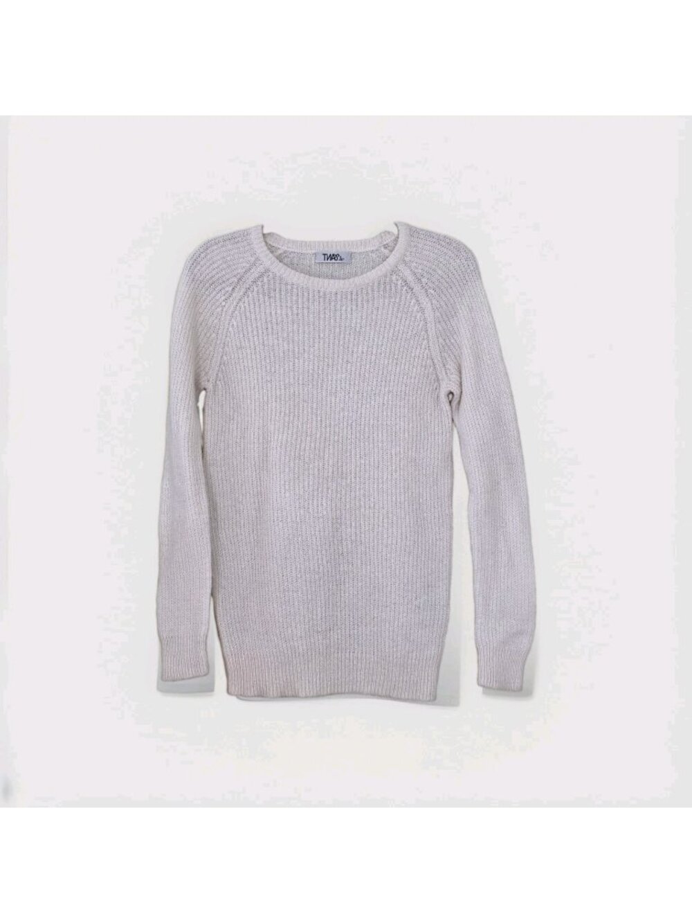 TNA Aritzia Mohair Blend Ribbed Sweater S Cream Crew Neck LS Neutral Minimalist
